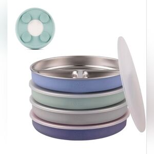 Elk and Friends Stainless Steel Divided Plates with Silicone Sleeve Set Of 4